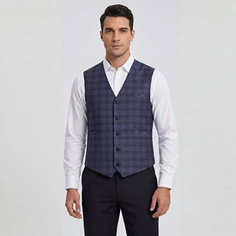 Men's Plaid Suit Vest Slim Fit Single Breasted Formal Printed Dress Waistcoat