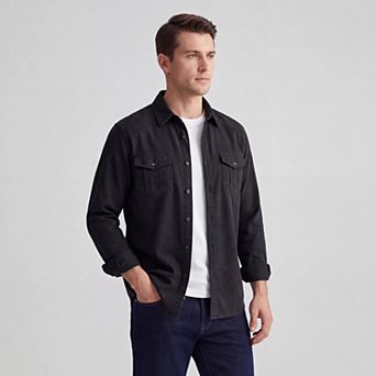 Men's Long Sleeve Slim Fit Cotton Work Shirt Utility Button Down Cargo Top