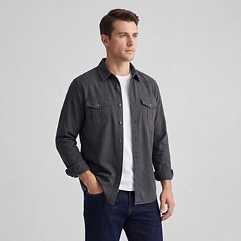 Men's Long Sleeve Slim Fit Cotton Work Shirt Utility Button Down Cargo Top