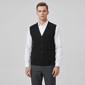 Men's Waffle Knit Sweater Vest - V-Neck Button Down Sleeveless Cardigan Pockets