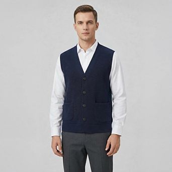 Men's Waffle Knit Sweater Vest - V-Neck Button Down Sleeveless Cardigan Pockets