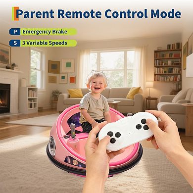 12V Ride-on Bumper Car with 3 Speeds, 360° Spin, Safety Belt & Dual Joysticks, Remote Control