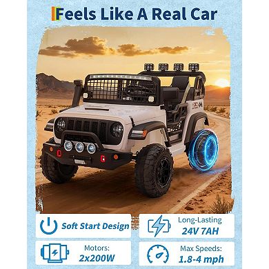 24V 2 Seats Kids Ride on Car with Remote Control, 20" Large Seat for Two Children, 7Ah Battery