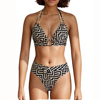 Women's 2 pc Bikini Set - Geometric Maze Print Halter Top & High-Waisted Bottoms