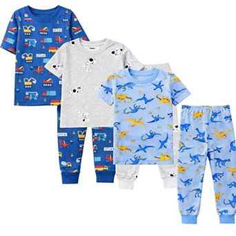 Kids Boys 3-Pack Pajamas Dinosaurs Sharks Astronauts Snug Fit Short Sleeve PJs