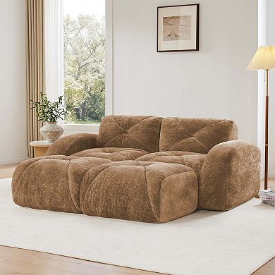 U Shaped Boneless Modular Sofa Soft Velvet Movable Ottomans 32D High Density Foam No Assembly