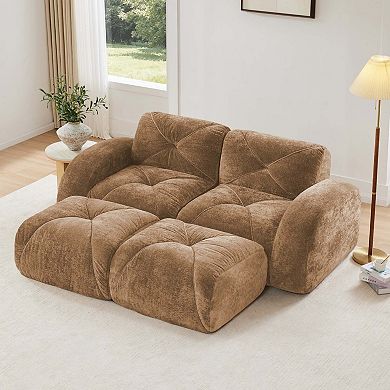 U Shaped Boneless Modular Sofa Soft Velvet Movable Ottomans 32D High Density Foam No Assembly