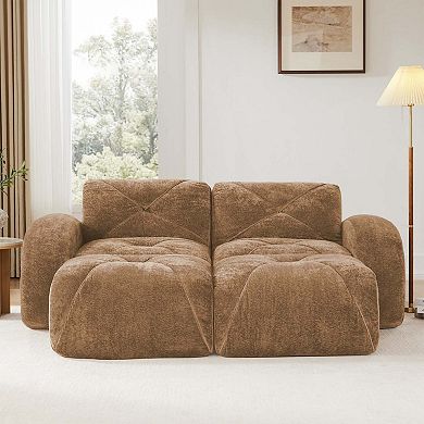 U Shaped Boneless Modular Sofa Soft Velvet Movable Ottomans 32D High Density Foam No Assembly