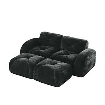 U Shaped Boneless Modular Sofa Soft Velvet Movable Ottomans 32D High Density Foam No Assembly