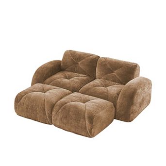 U Shaped Boneless Modular Sofa Soft Velvet Movable Ottomans 32D High Density Foam No Assembly