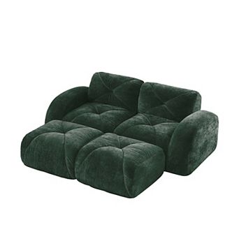 U Shaped Boneless Modular Sofa Soft Velvet Movable Ottomans 32D High Density Foam No Assembly