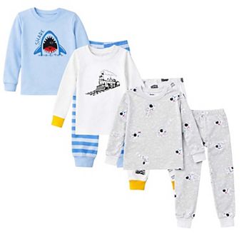 Kids Boys 3-Pack Pajamas Trains Sharks Astronauts Snug Fit Long Sleeve PJs