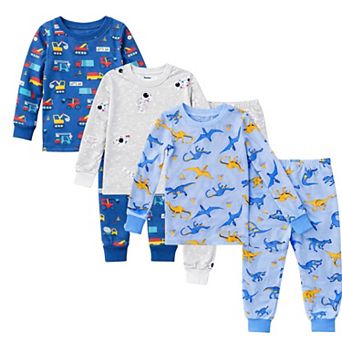 Kids Boys 3-Pack Pajamas Dinosaurs Cars Astronauts Snug Fit Long Sleeve PJs