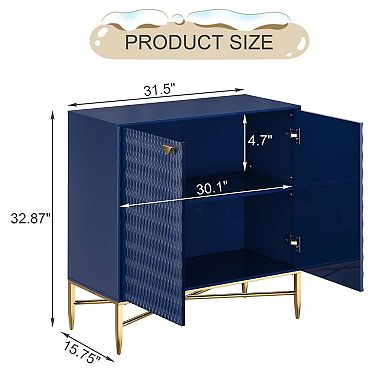 32.8 in. H 2-Door Accent Cabinet with Adjustable Shelf Modern Storage Cabinet with Gold Legs