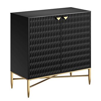 32.8 in H 2-Door Accent Cabinet with Adjustable Shelf Modern Storage Cabinet with Gold Legs