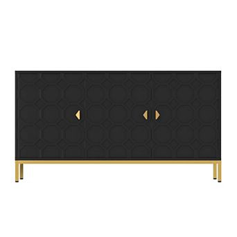 47.75 in 3-Door Accent Cabinet TV Stand Sideboard with Adjustable Shelves Honeycomb Doors Gold Legs