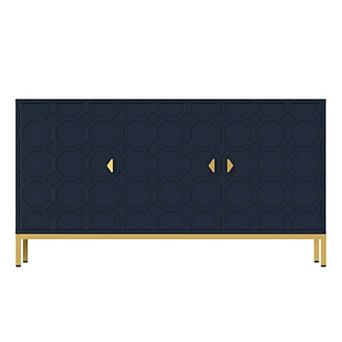47.75 in 3-Door Accent Cabinet TV Stand Sideboard with Adjustable Shelves Honeycomb Doors Gold Legs