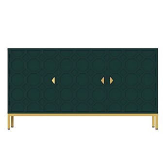 47.75 in 3-Door Accent Cabinet TV Stand Sideboard with Adjustable Shelves Honeycomb Doors Gold Legs