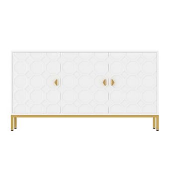 47.75 in 3-Door Accent Cabinet TV Stand Sideboard with Adjustable Shelves Honeycomb Doors Gold Legs