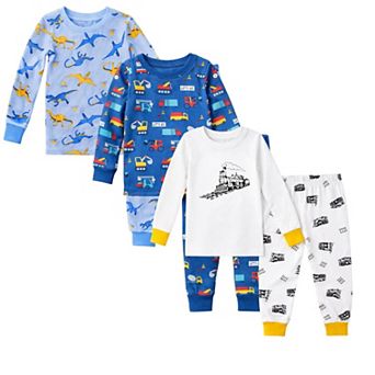 Kids Boys 3-Pack Pajamas Dinosaurs Cars Trains Snug Fit Long Sleeve PJs