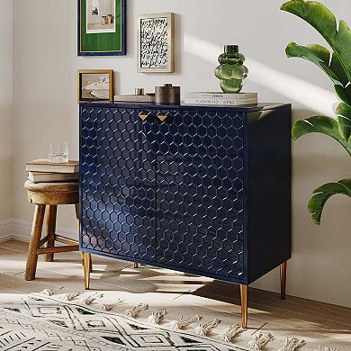 32 in. H 2-Door Accent Storage Cabinet Sideboard, Adjustable Shelf Honeycomb Doors Gold Metal Legs