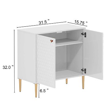 32 in. H 2-Door Accent Storage Cabinet Sideboard, Adjustable Shelf Honeycomb Doors Gold Metal Legs