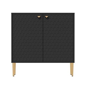 32 in H 2-Door Accent Storage Cabinet Sideboard, Adjustable Shelf Honeycomb Doors Gold Metal Legs