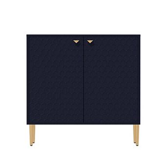 32 in H 2-Door Accent Storage Cabinet Sideboard, Adjustable Shelf Honeycomb Doors Gold Metal Legs