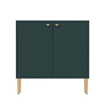 32 in H 2-Door Accent Storage Cabinet Sideboard, Adjustable Shelf Honeycomb Doors Gold Metal Legs