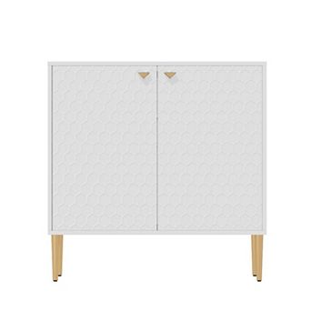 32 in H 2-Door Accent Storage Cabinet Sideboard, Adjustable Shelf Honeycomb Doors Gold Metal Legs