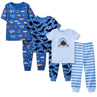 Kids Boys 3-Pack Pajamas Sharks Astronauts Cars Snug Fit Long Sleeve PJs