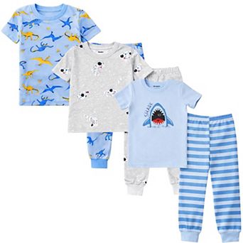 Kids Boys 3-Pack Pajamas Dark Dino Astronauts Trains Snug Fit Long Sleeve PJs