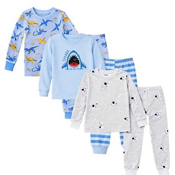 Kids Boys 3-Pack Pajamas Dinosaurs Sharks Astronauts Snug Fit Long Sleeve PJs