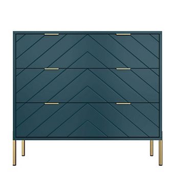 3 Drawer Dresser Chest of Drawers Storage Cabinet with Metal Legs for Bedroom Living Room