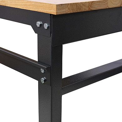 48 in Adjustable Height Workbench with Wheels Heavy Duty Garage Work Table Rubber Wood Top