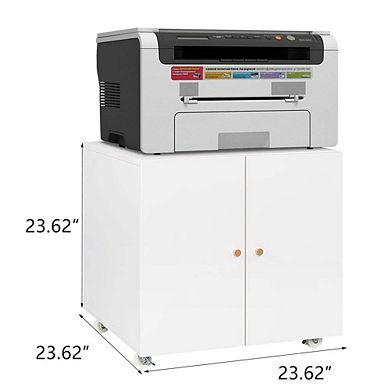 White Metal Mobile Printer Stand with Storage Rolling File Cabinet with Door and Adjustable Shelf