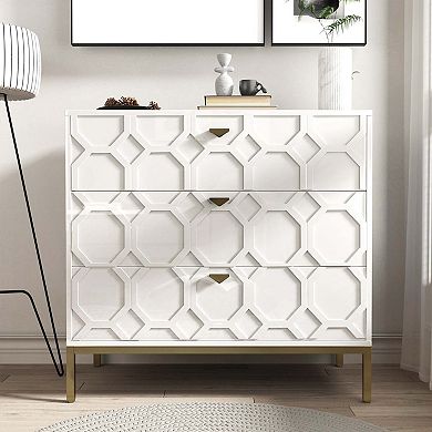 32.28 in. H Freestanding Storage Cabinet White 3 Drawer Accent Cabinet
