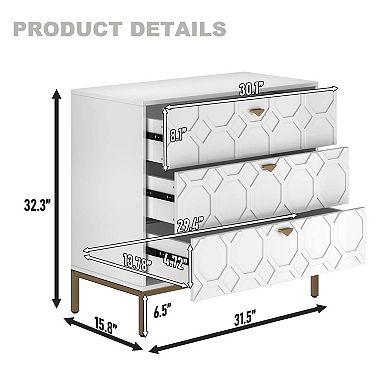 32.28 in. H Freestanding Storage Cabinet White 3 Drawer Accent Cabinet