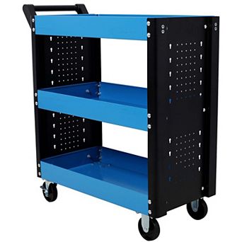 3 tier Rolling Tool Cart with Pegboard Heavy Duty Utility Cart on Wheels