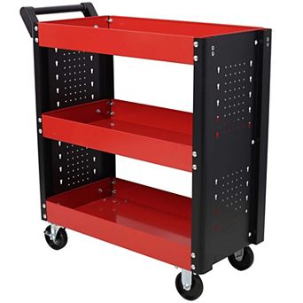 3 tier Rolling Tool Cart with Pegboard Heavy Duty Utility Cart on Wheels