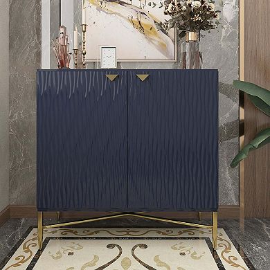 32.8 in. H 2-Door Accent Cabinet Storage Cabinet with Adjustable Shelf High Gloss Finish Gold Legs