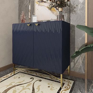 32.8 in. H 2-Door Accent Cabinet Storage Cabinet with Adjustable Shelf High Gloss Finish Gold Legs