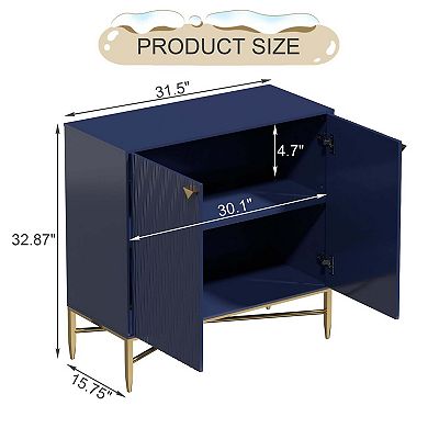 32.8 in. H 2-Door Accent Cabinet Storage Cabinet with Adjustable Shelf High Gloss Finish Gold Legs