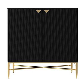 32.8 in H 2-Door Accent Cabinet Storage Cabinet with Adjustable Shelf High Gloss Finish Gold Legs