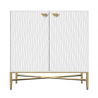 32.8 in H 2-Door Accent Cabinet Storage Cabinet with Adjustable Shelf High Gloss Finish Gold Legs