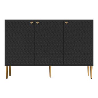 47 in 3-Door Accent Storage Cabinet Modern Sideboard with Honeycomb Doors Metal Legs