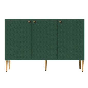 47 in 3-Door Accent Storage Cabinet Modern Sideboard with Honeycomb Doors Metal Legs