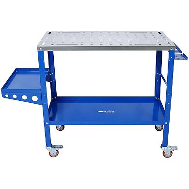 36 in Welding Table Heavy Duty Steel Workbench with 5/8 in Fixture Holes Lockable Wheels Tool Tray