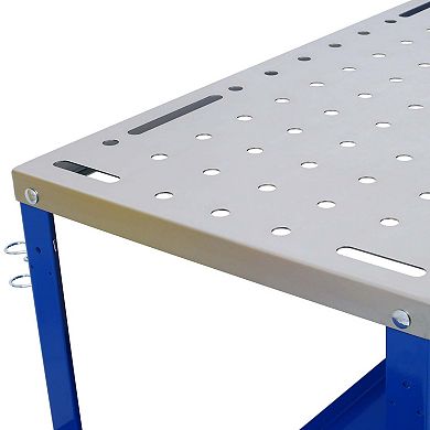 36 in Welding Table Heavy Duty Steel Workbench with 5/8 in Fixture Holes Lockable Wheels Tool Tray