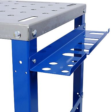 36 in Welding Table Heavy Duty Steel Workbench with 5/8 in Fixture Holes Lockable Wheels Tool Tray